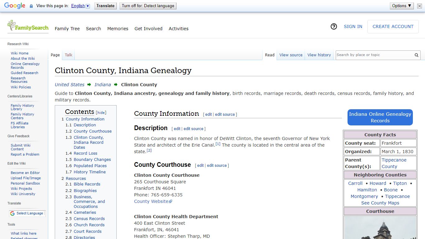 Clinton County, Indiana Genealogy • FamilySearch